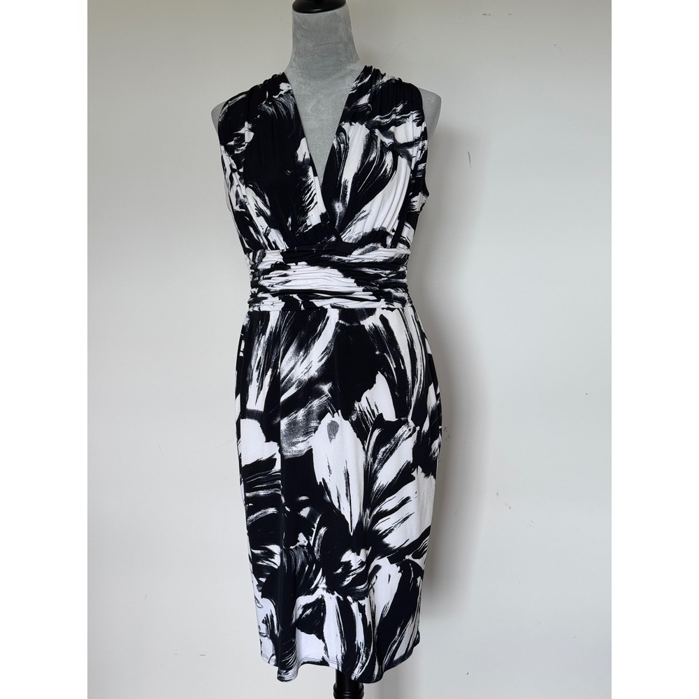 Black Label by Evan-Picone Abstract Brushstroke Sheath Dress Black White Size 10